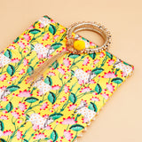 Kamdhenu Cow Ethnic Handcrafted Zip Up Fabric Bag - Yellow