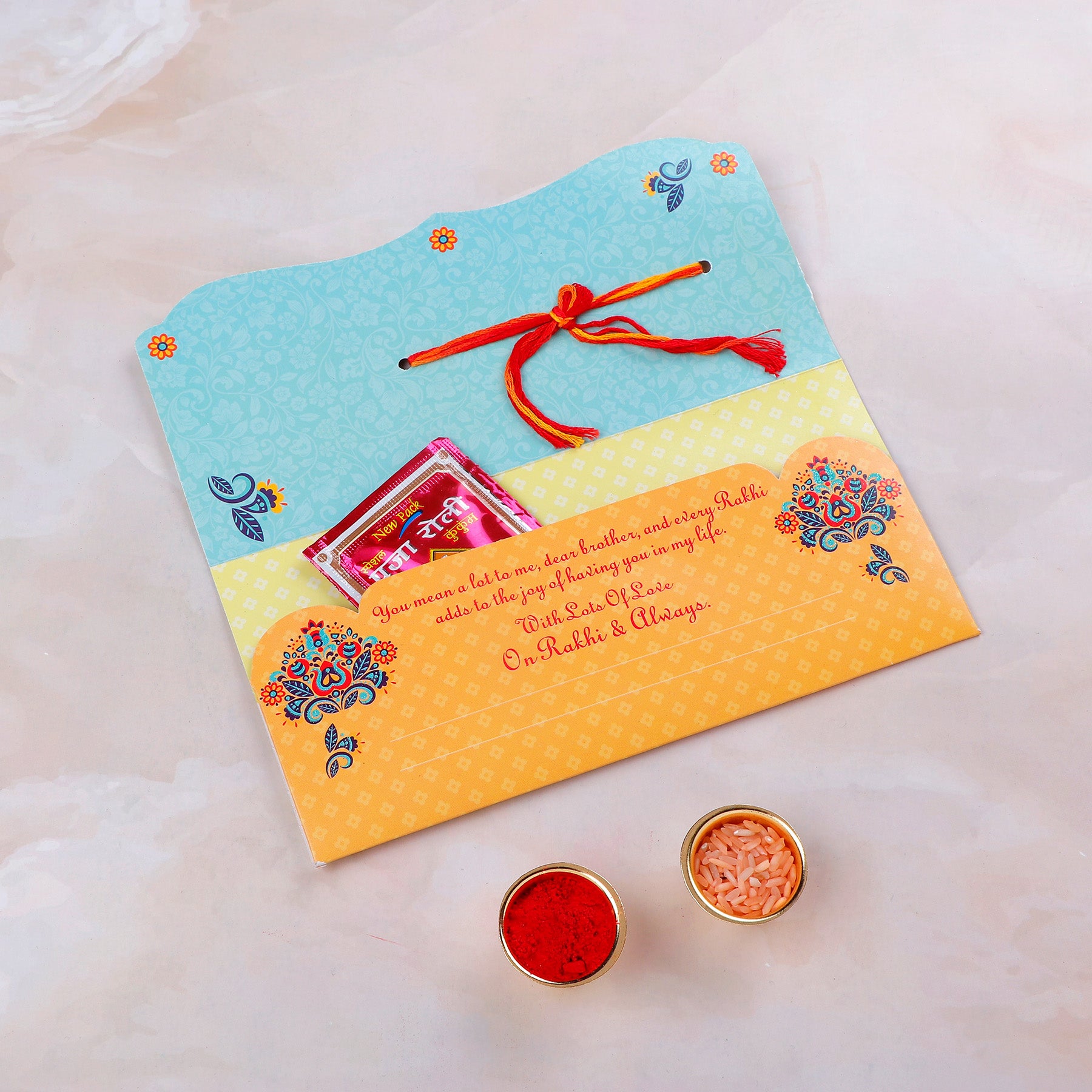 Designer Rakhi mailer with Roli chawal and Envelope Pack of 3