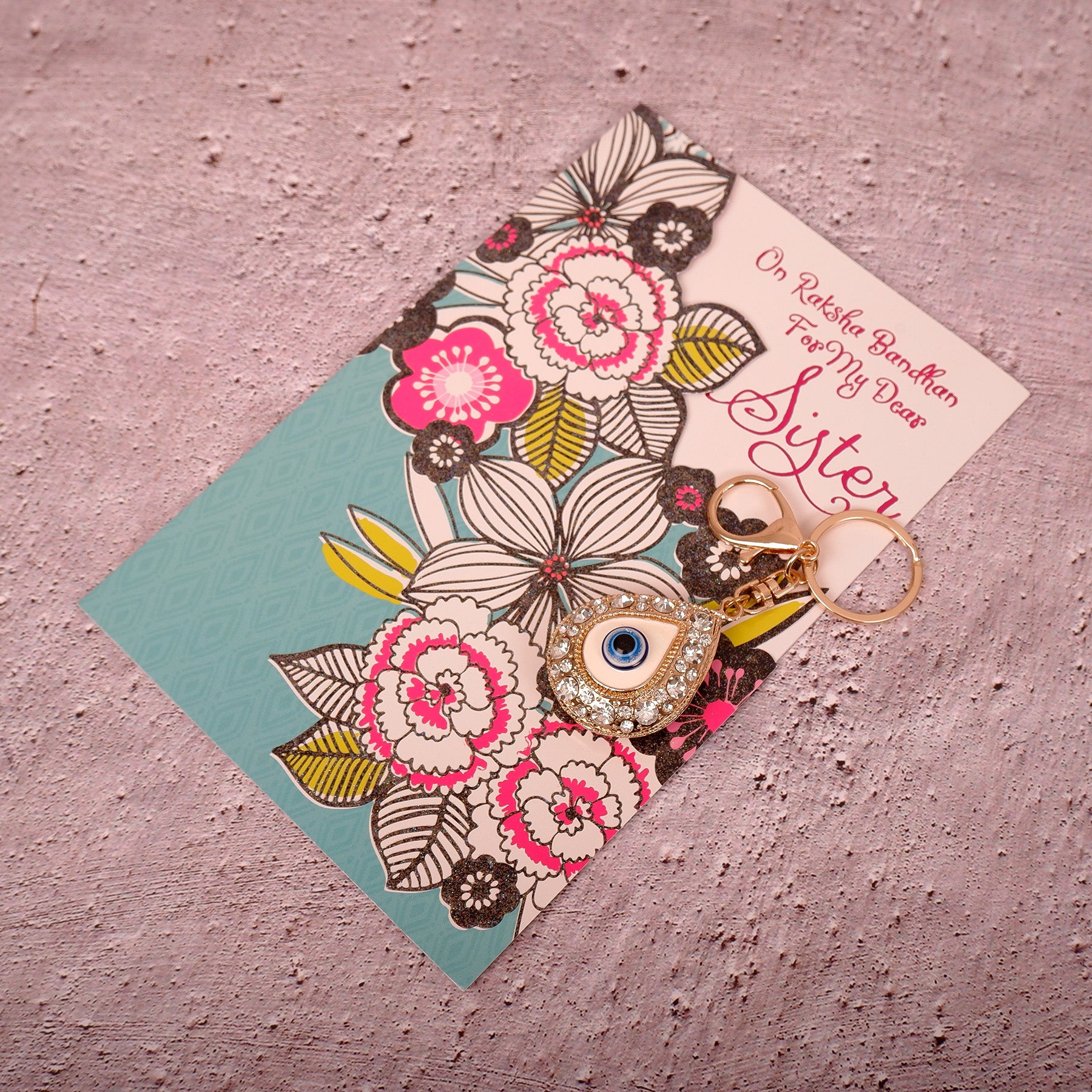 Golden Evil Eye Keychain With Greeting Card