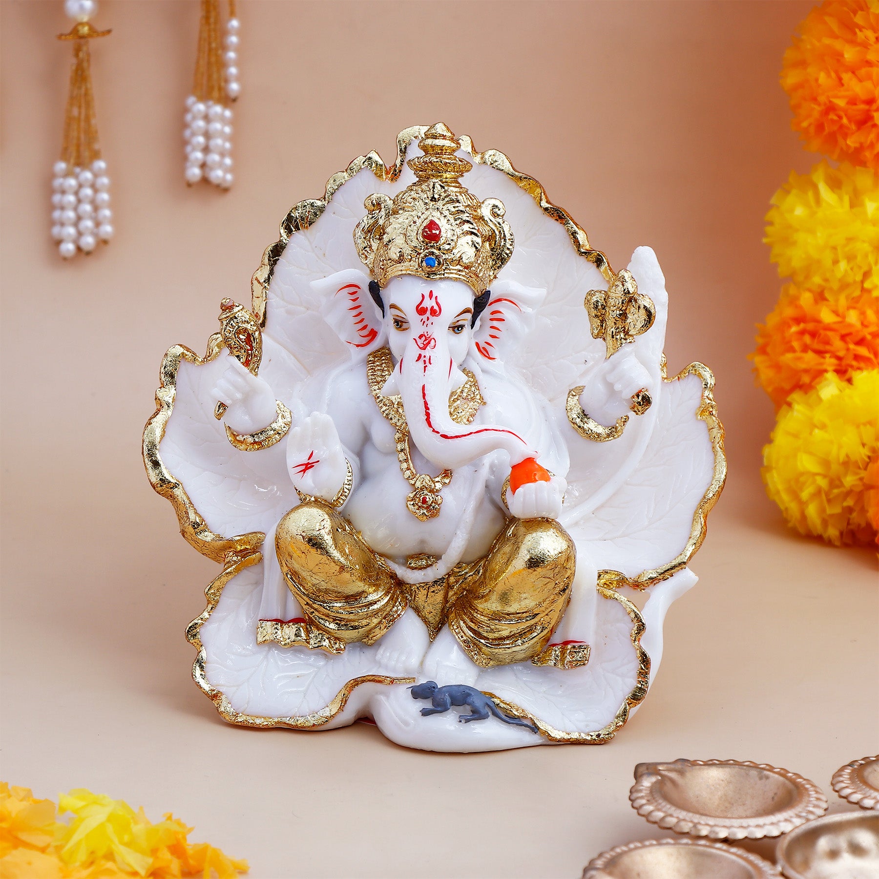Magestic Ganesha Idol with Golden Emblishment