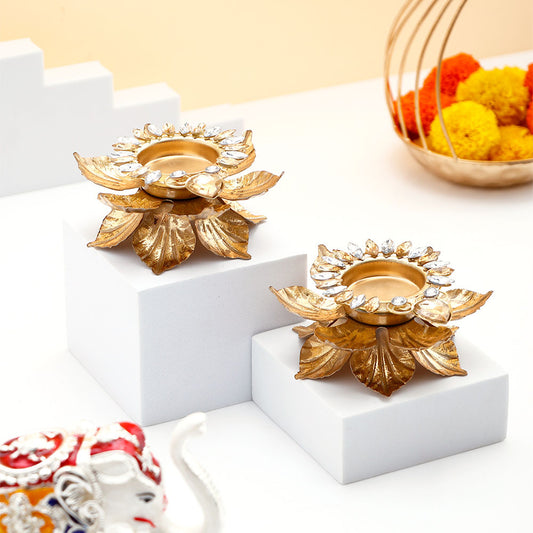 Leaves Handcrafted Metal Diya Pack of 2