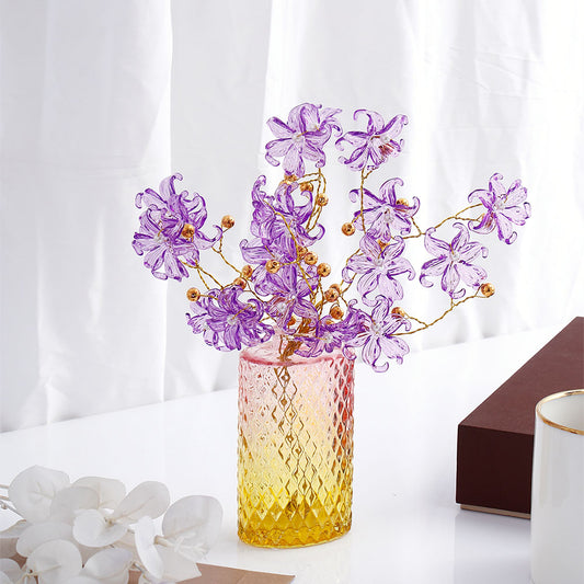 Purple Blossoms in Crystal Vase