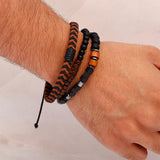 Black Beaded Multilayer Leather Braided Bracelet