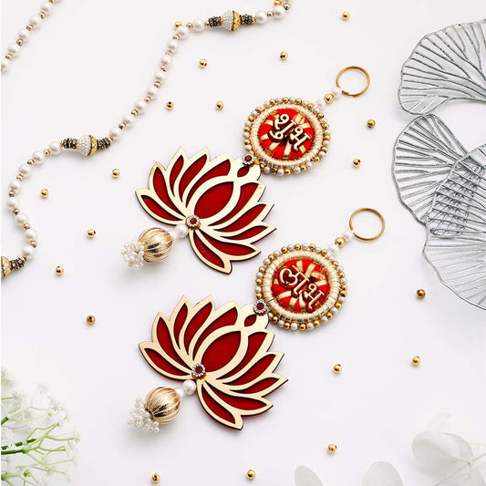 Traditional Red Shubh Labh Lotus Hanging