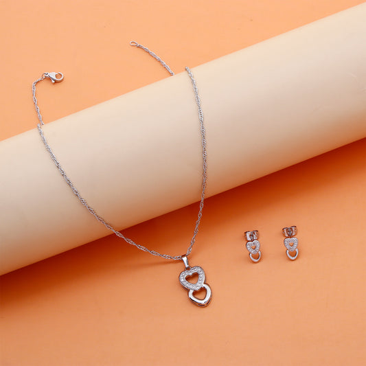 Twin Hearts Pendant with Earring Set