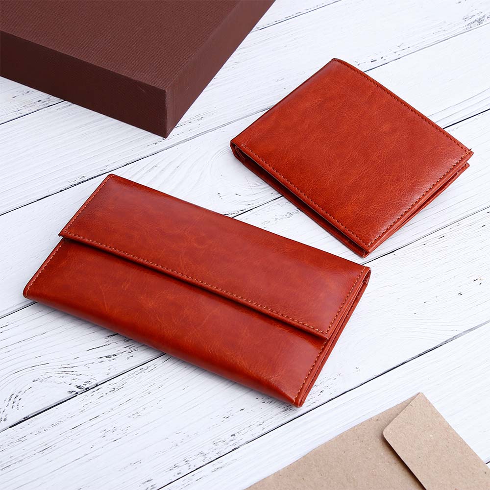 Men And Women Wallet Gift Set - Brown