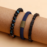 Braided Blue Multilayer Black Beaded Bracelet