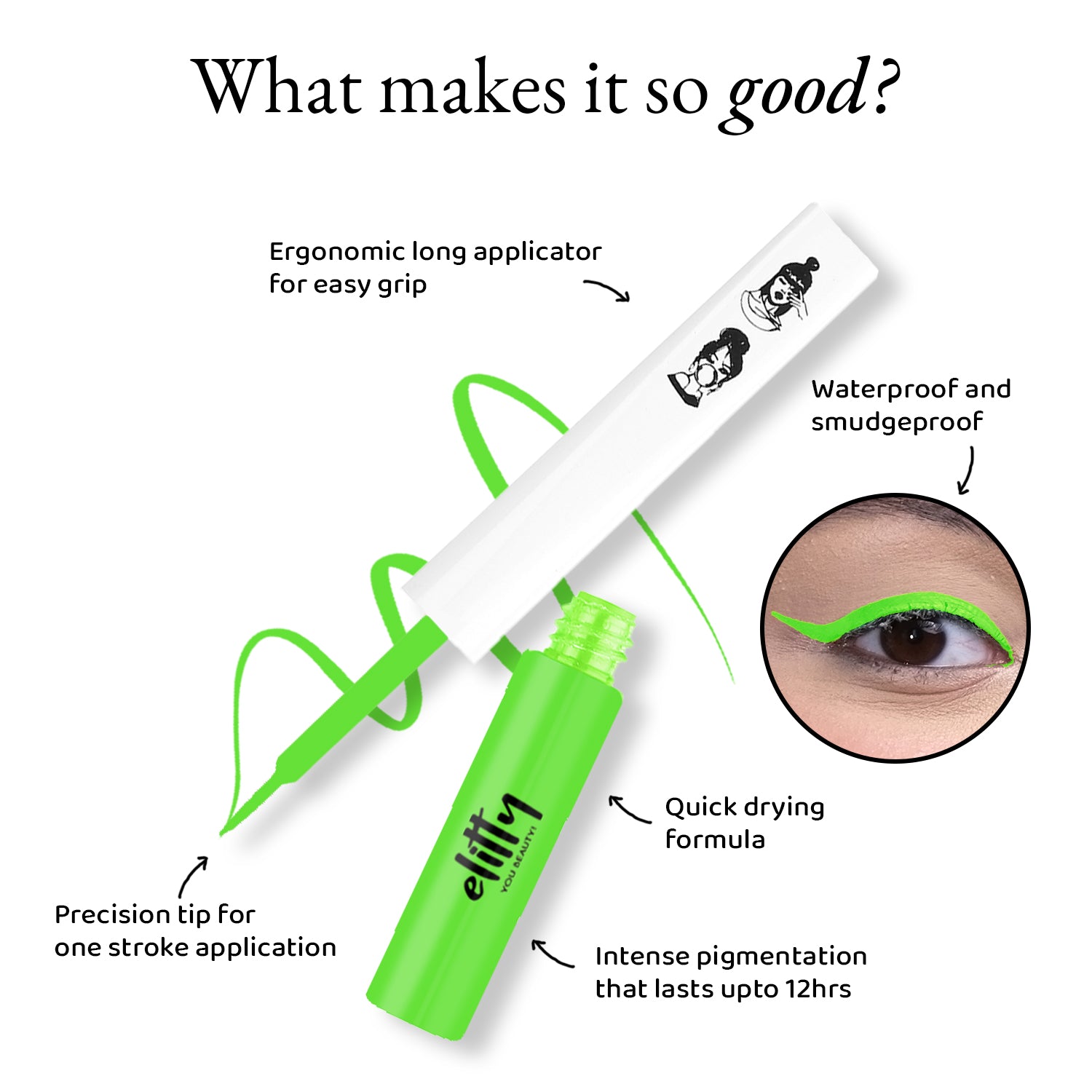 Elitty Neon Green Matte Pop Coloured Eyeliner -Mean Money (4ml)