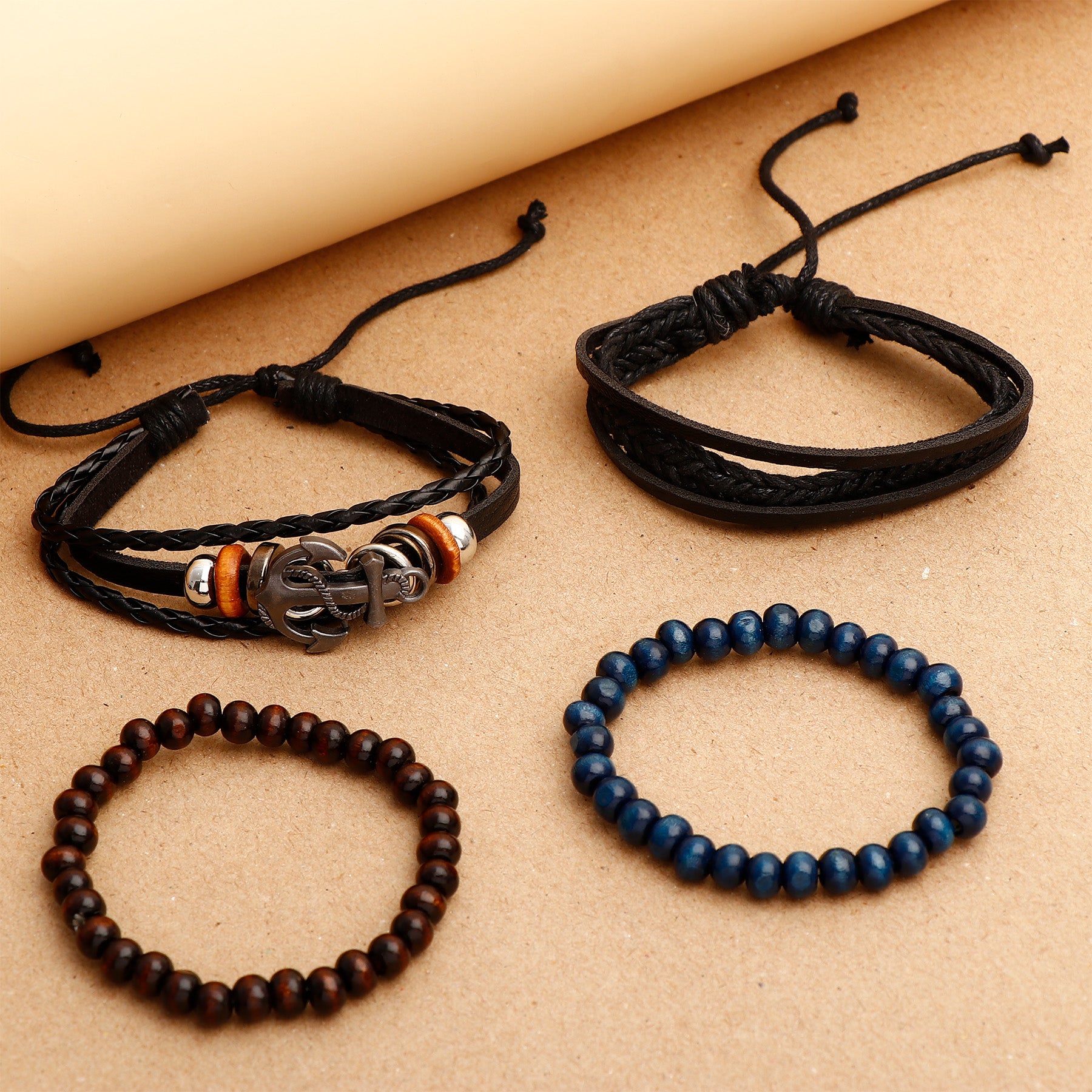 Anchor Beaded Multilayer Braided Leather Bracelet