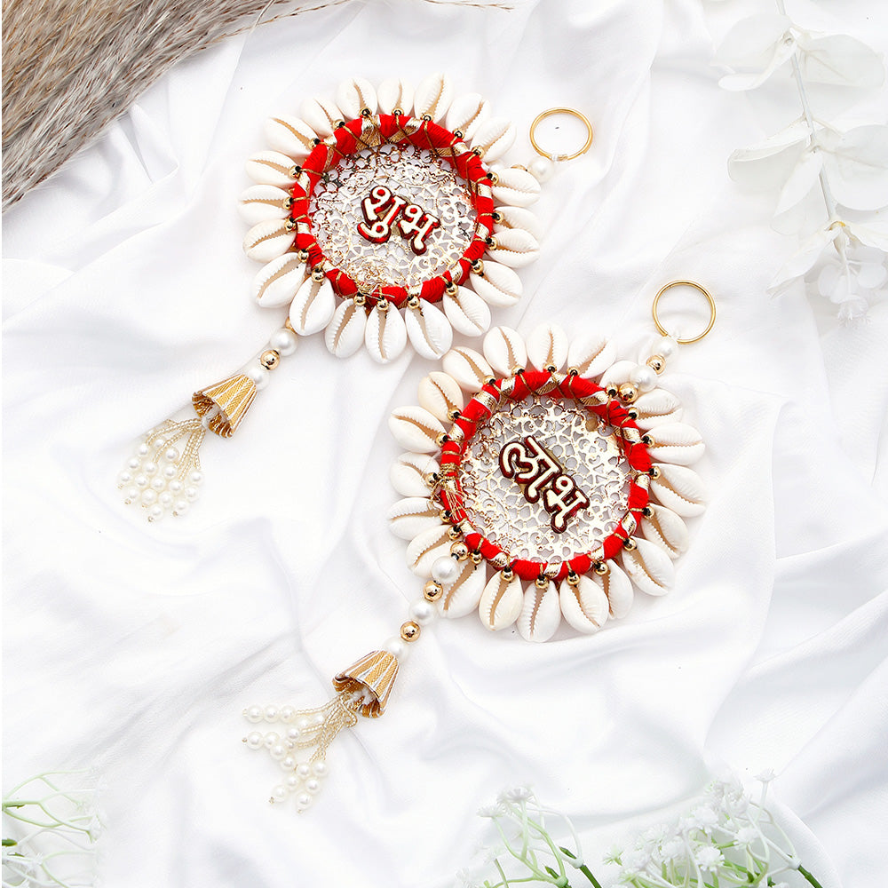 Handmade Red Shell Conch Subh Labh Hanging