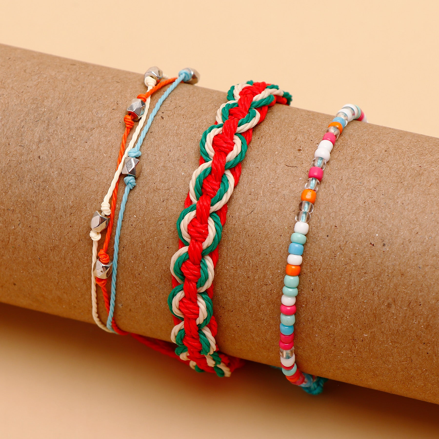 Braided Red Multi Layer Bracelet Set