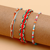 Braided Red Multi Layer Bracelet Set
