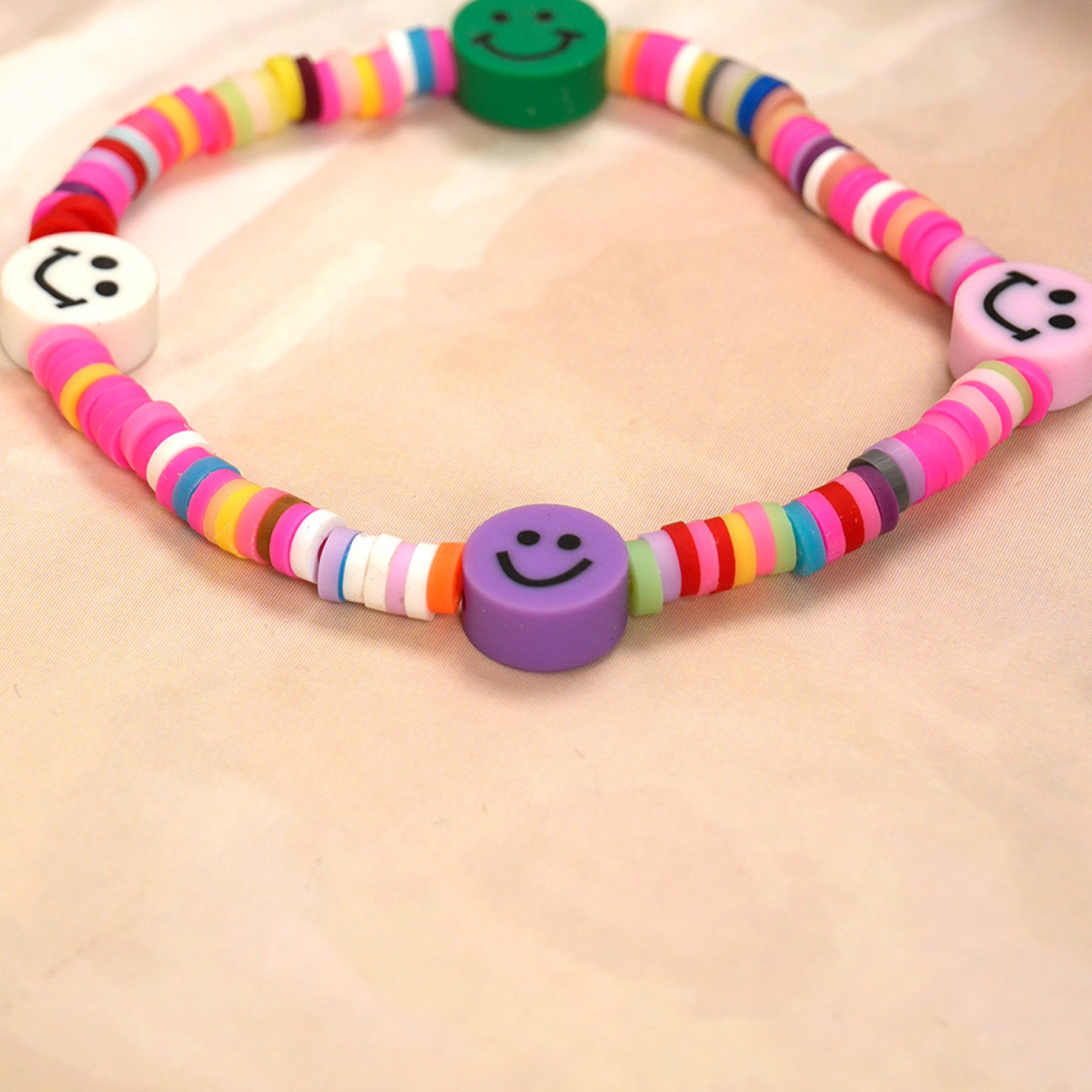 Pink Loop Smiley Bead Friendship Bracelet