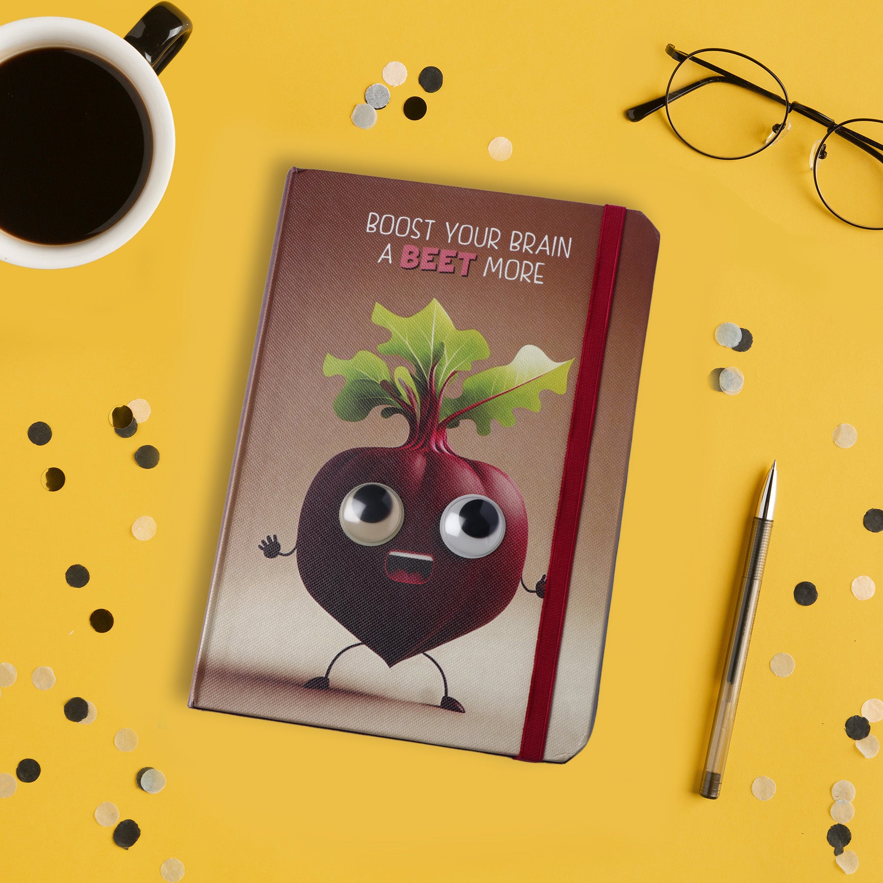 Beetroot Theme Googli Eyes Elastic Closure Notebook
