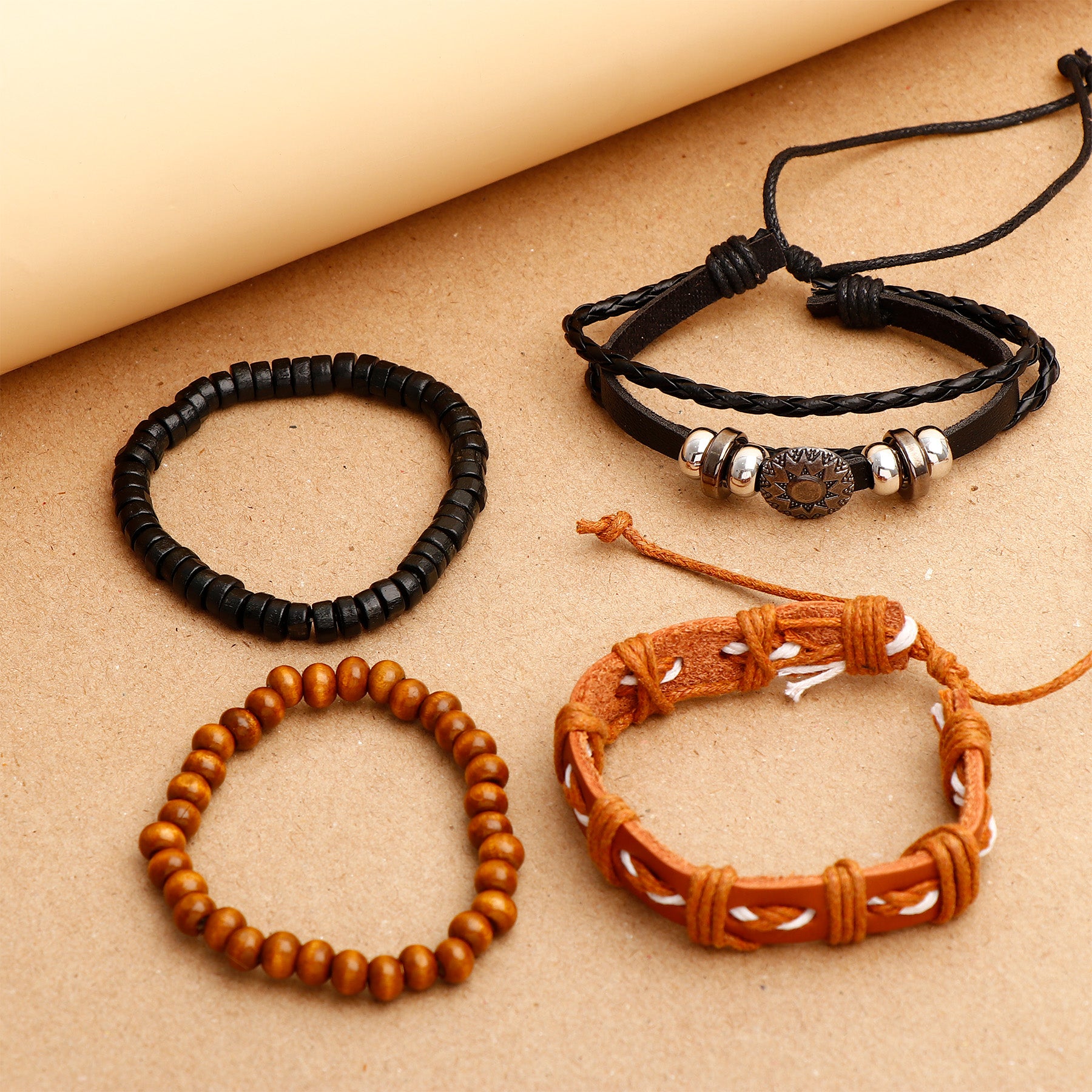 Sun Raisers Beaded Multilayer Braided Leather Bracelet