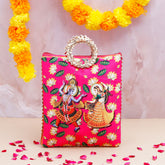 Shree Lakshmi Narayan Ethnic Handcrafted Zip Up Fabric Bag - Pink