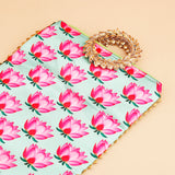 Lotus Printed Ethnic Handcrafted Zip Up Fabric Bag - Blue