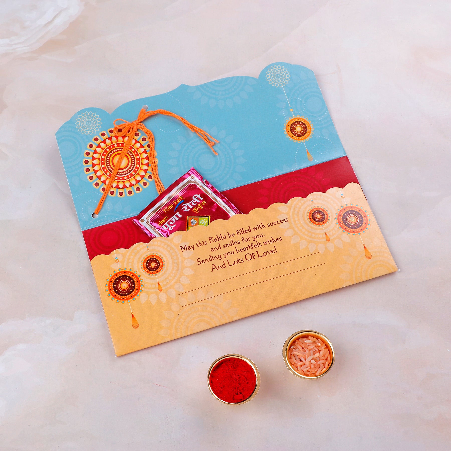 Lot's of Love Rakhi mailer with Roli chawal and Envelope Pack of 3