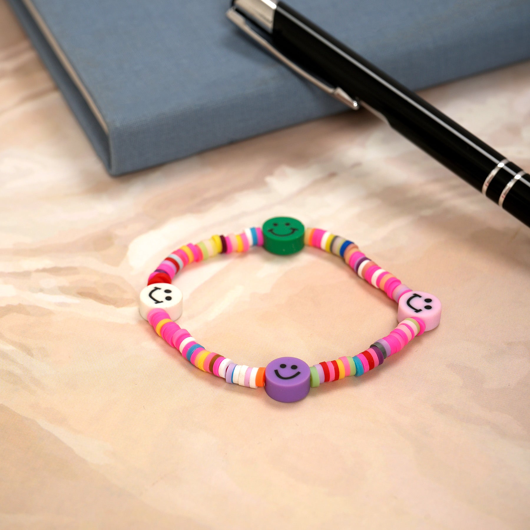 Pink Loop Smiley Bead Friendship Bracelet