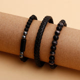 Black Beaded Multilayer Leather Bracelet