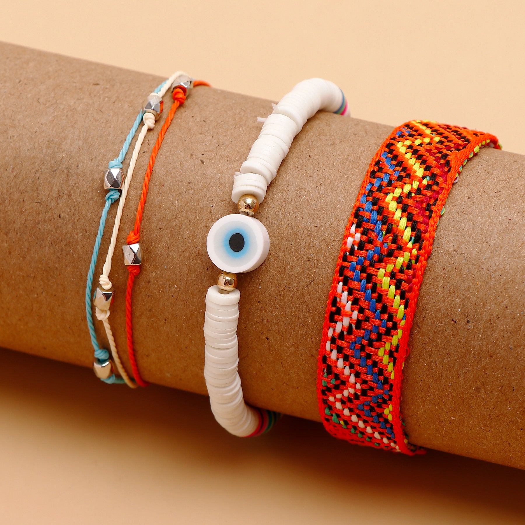 Knitted Orange Multi Layer Bracelet Set