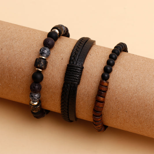 Crystal Beaded Multilayer Braided Leather Bracelet