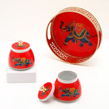 Red Elephant Motifs Jars with Tray Set