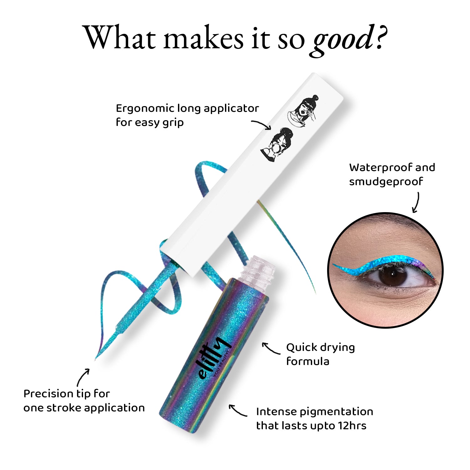 Elitty Purple-Blue Ombre Holographic Eyeliner - Jade Jive ( 4ml)