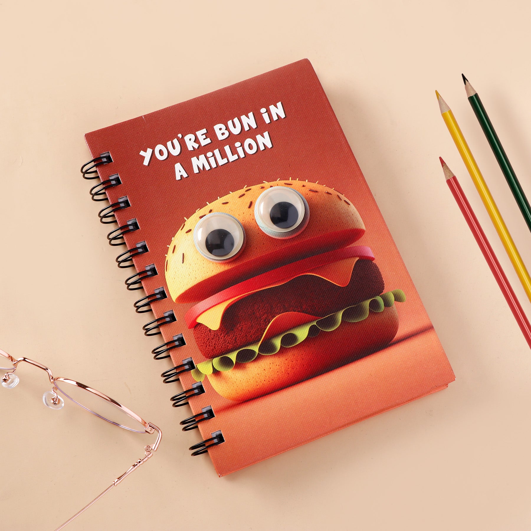 Burger Theme Googli Eyes Spiral Notebook