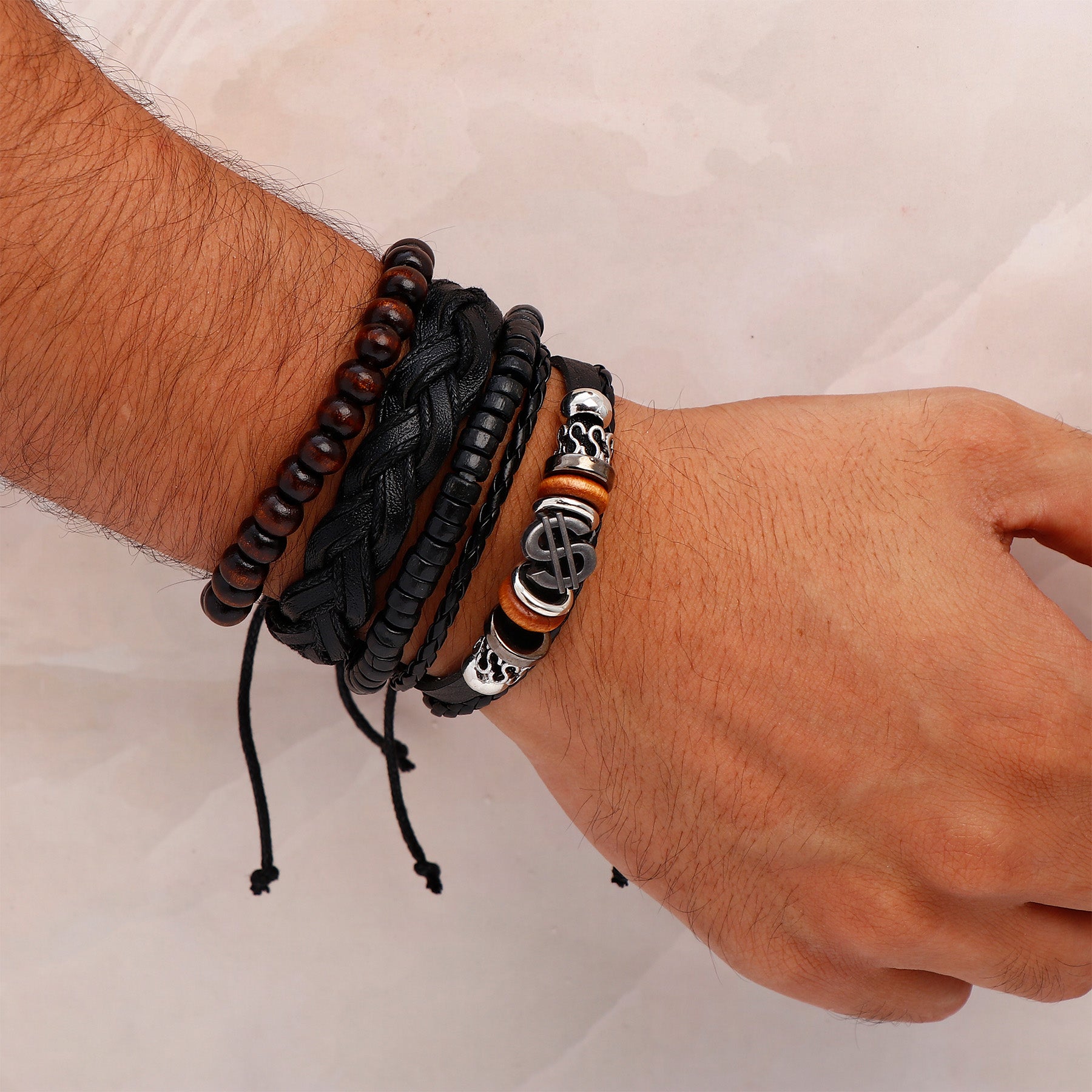 Dollar Beaded Multilayer Braided Leather Bracelet
