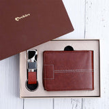 Premium Brown Wallet And Keychain Gift Set
