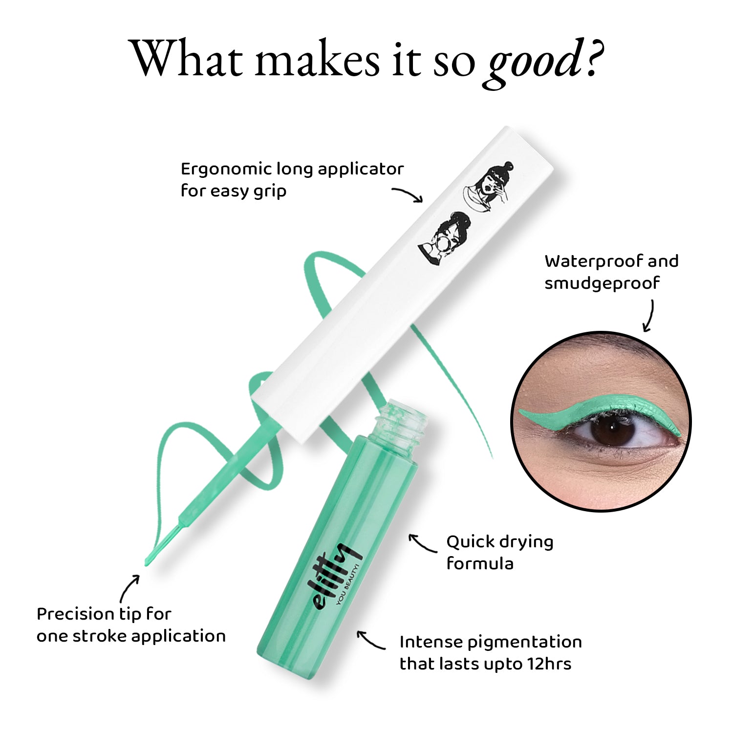 Elitty Cyan Green Matte Pop Coloured Eyeliner - High Maintenance (4ml)