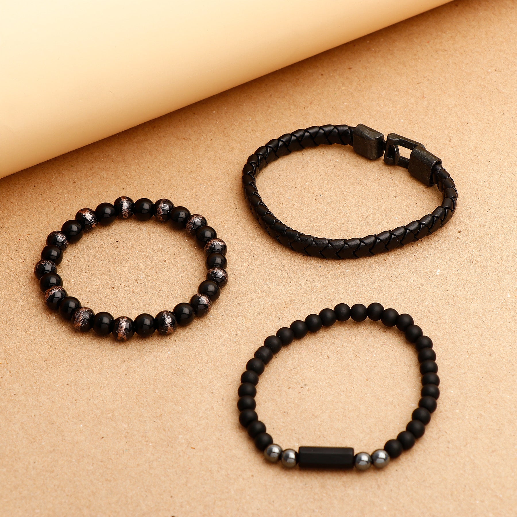 Black Beaded Multilayer Leather Bracelet