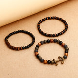 Beaded Anchor Black Multilayer Leather Bracelet