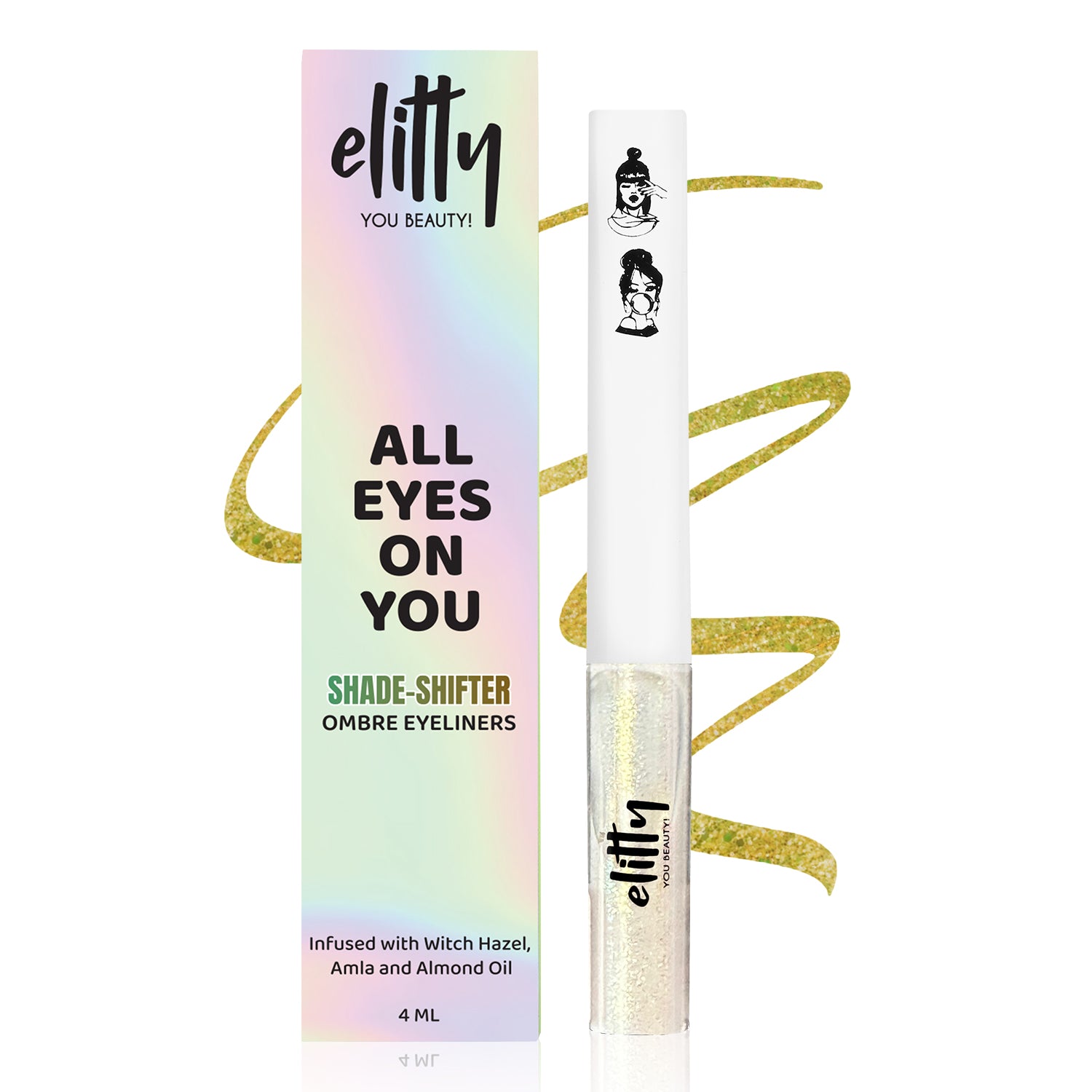 Elitty Gold-Green Ombre Holographic Eyeliner -Halo ( 4ml)