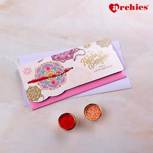 For Loving Brother Rakhi mailer with Roli chawal and Envelope