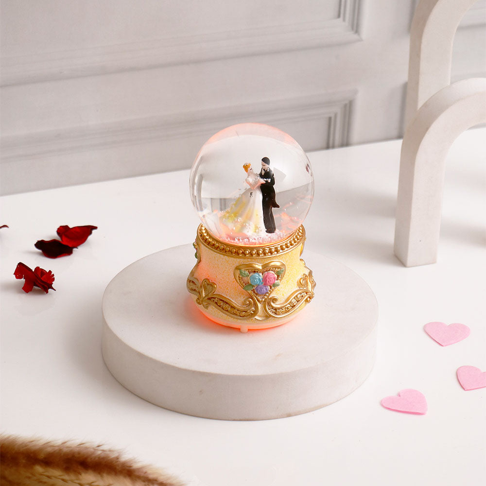 Yellow Romantic Couple Musical Snow Globe