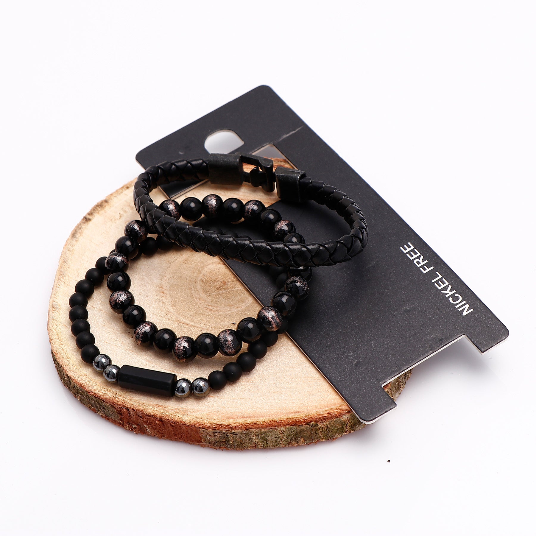Black Beaded Multilayer Leather Bracelet
