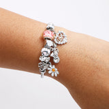 Daisies and Bows Charms Silver Bracelet