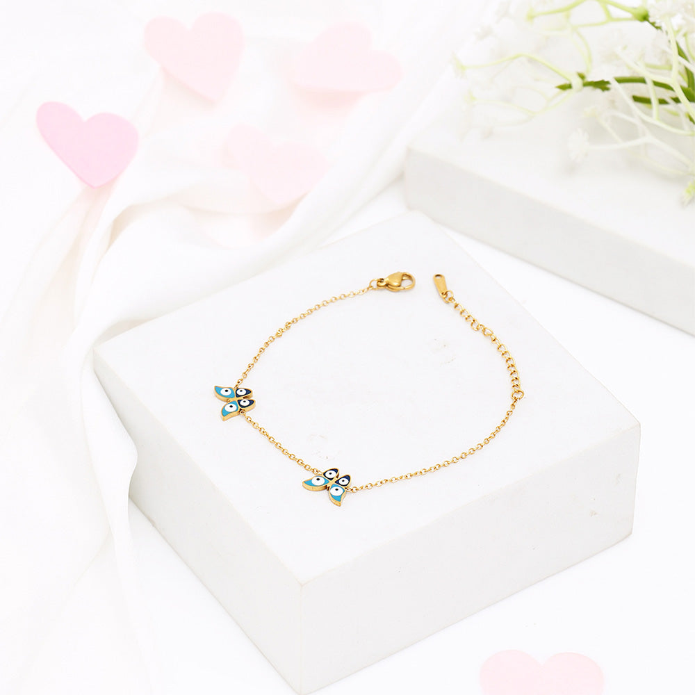 Evil Eye Butterfly Golden Bracelet