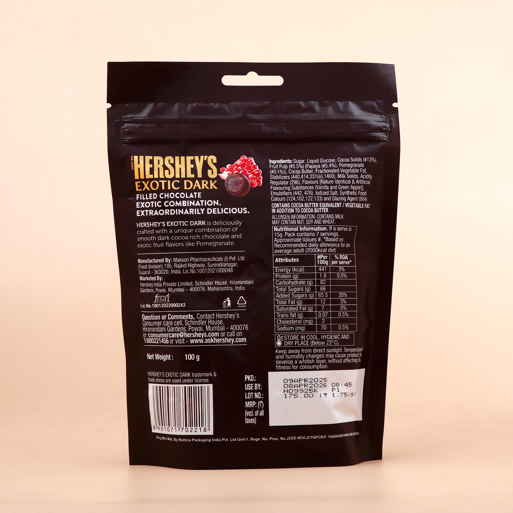 Hersheys Exotic Dark Pomergranate Chocolate 100 GM