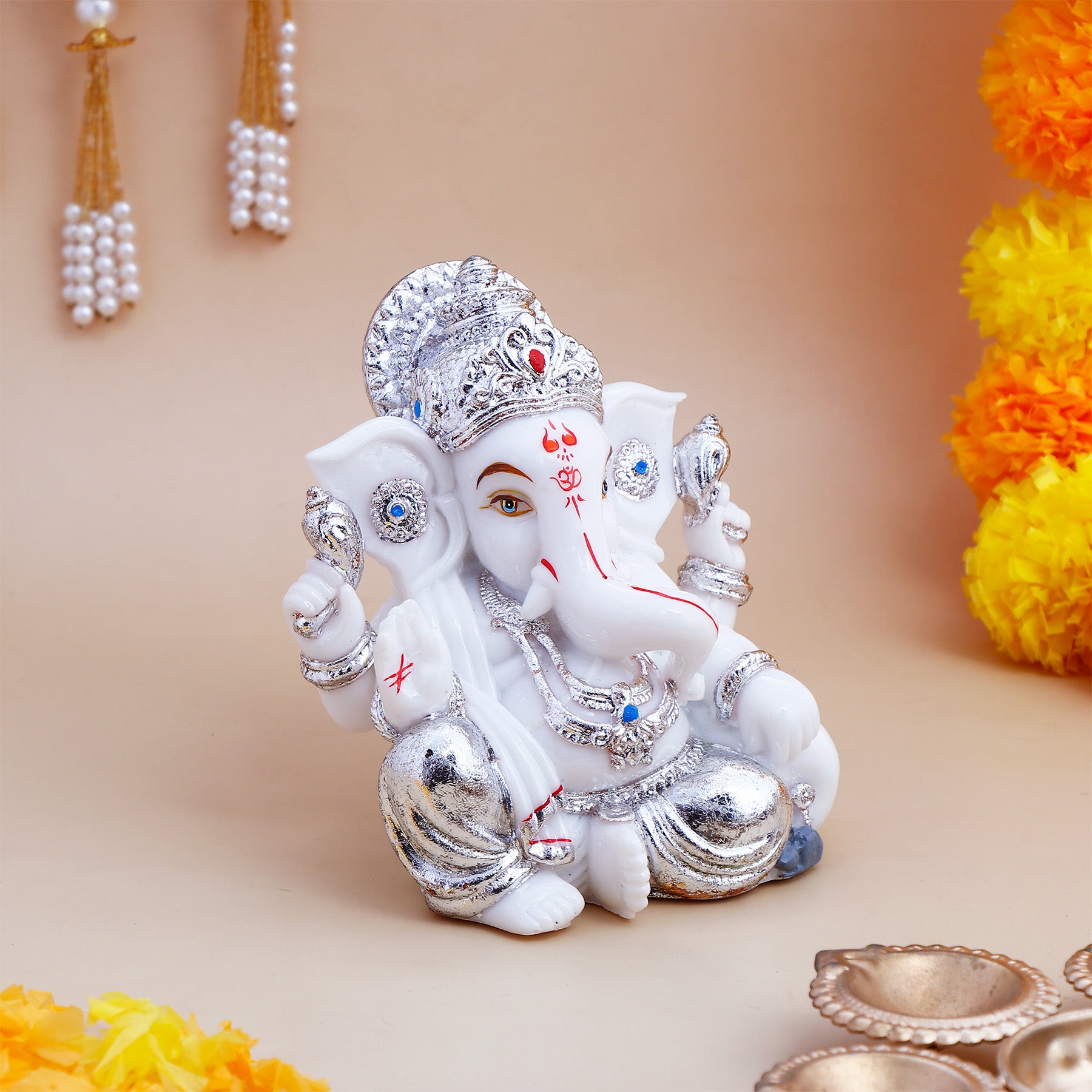 Lord Ganesha Idol with Silver Emblishment