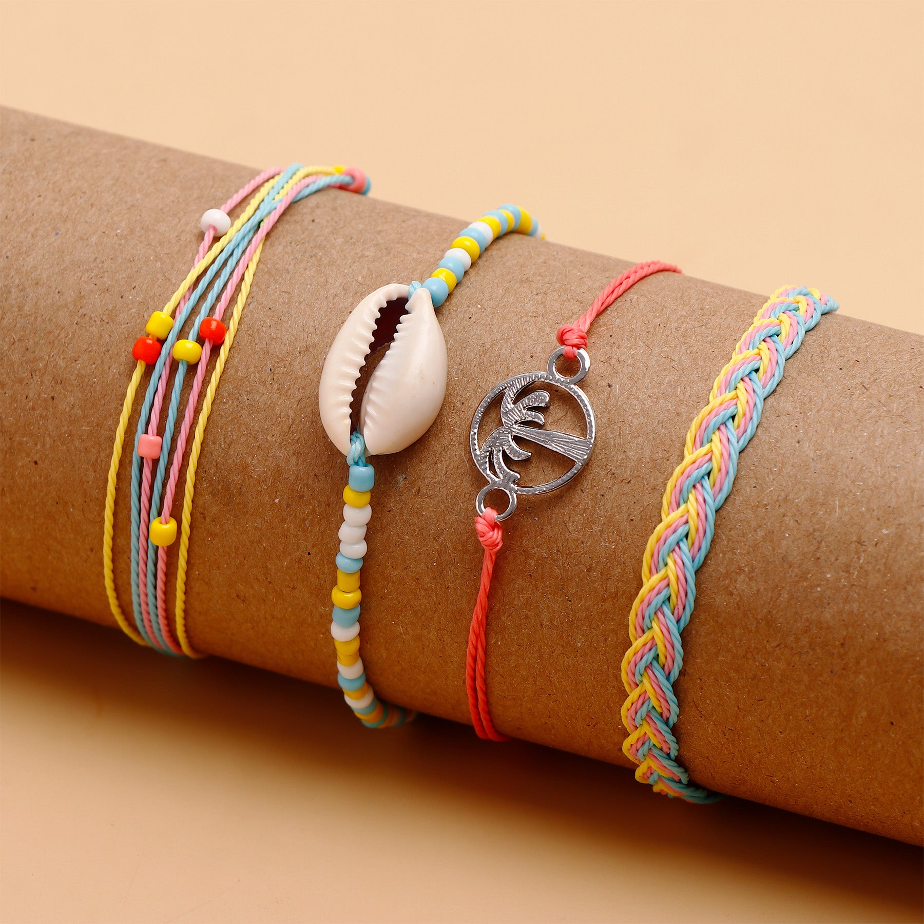 Coffee Bean Shell Multi Layer Bracelet Set