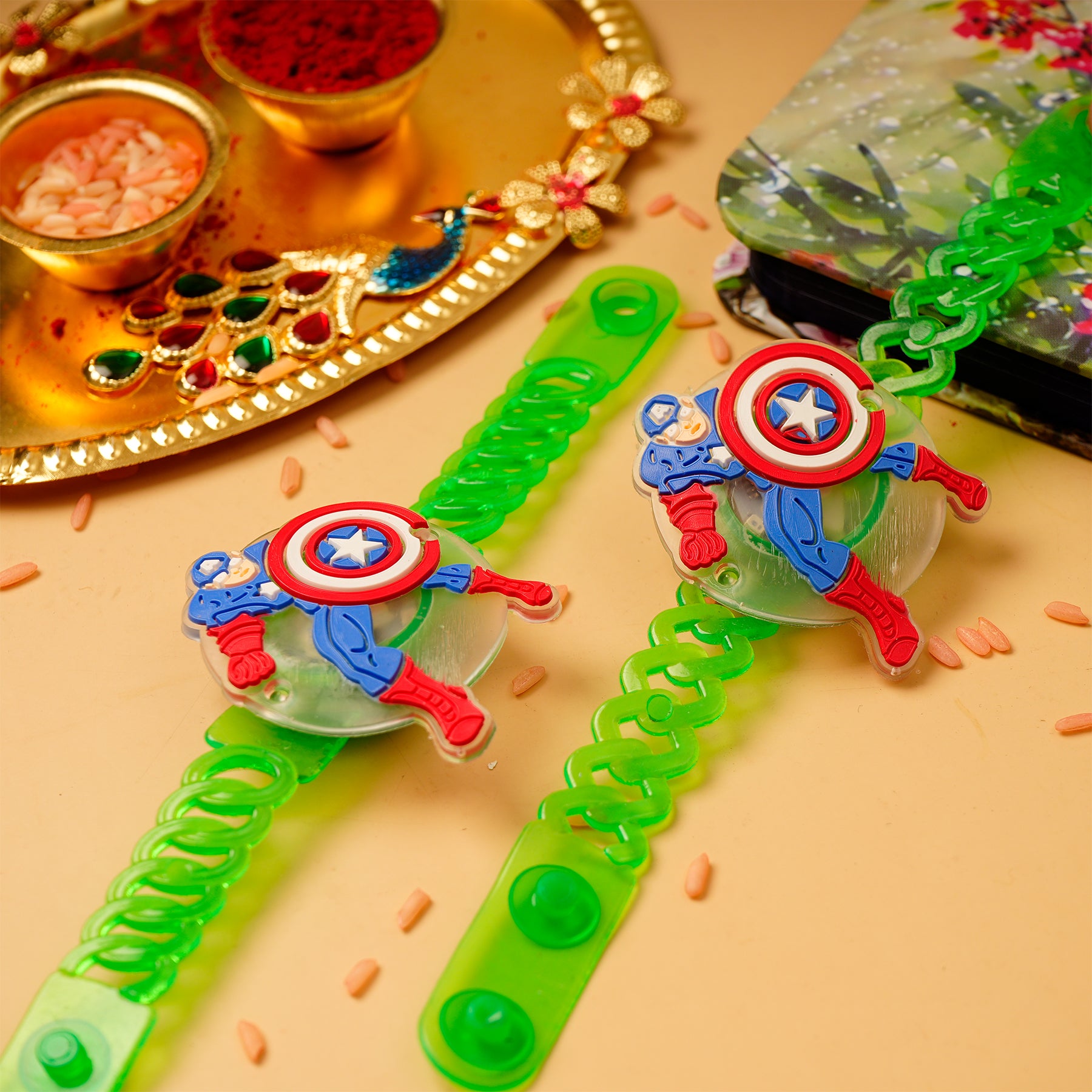 Avengers Captain America Green Rubber Kids Rakhi Pack of 2