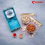 Teal Rakhi Trunk Box with Dry Fruits