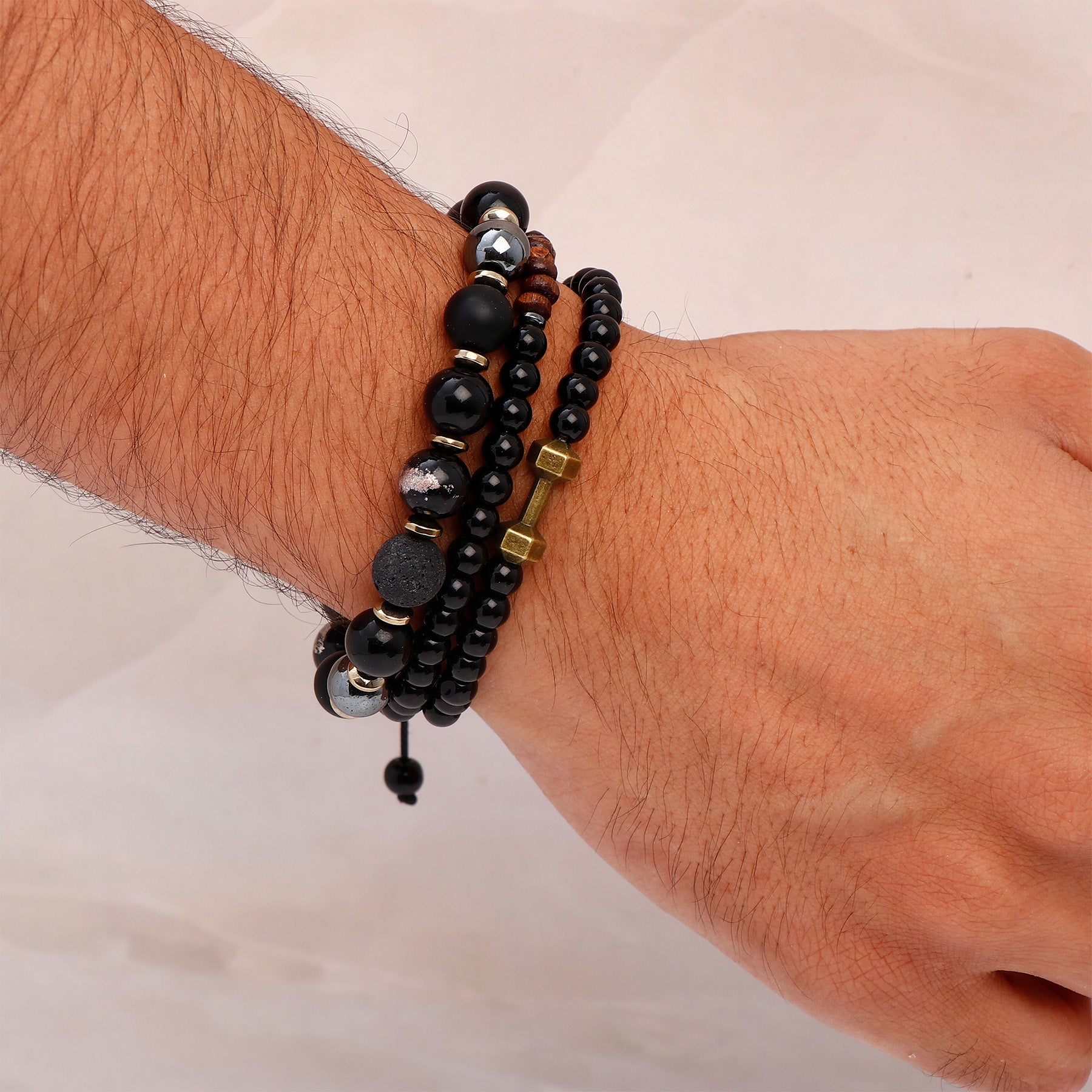Wood Craft Beaded Dumbell Multilayer Bracelet