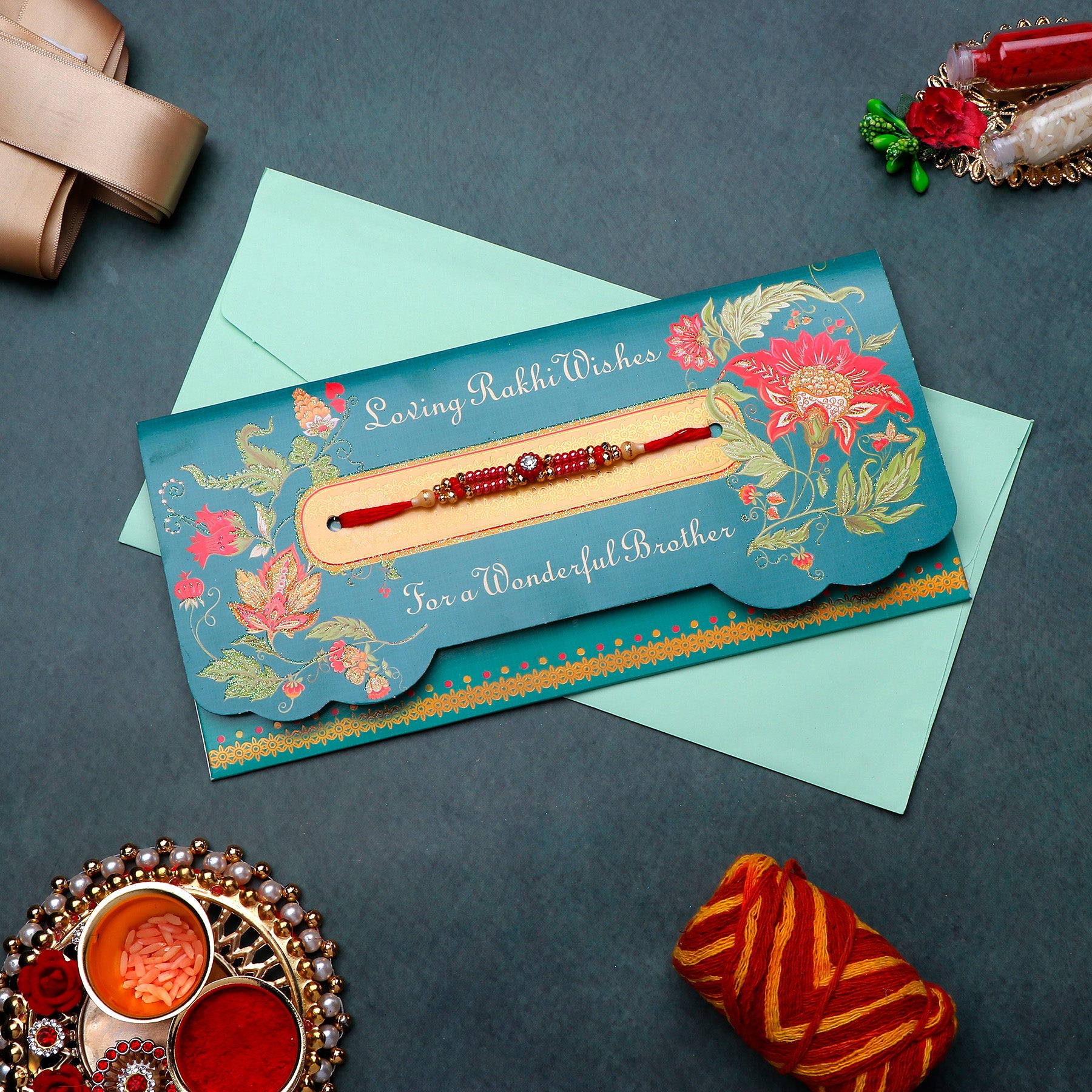 Aesthetic Rakhi mailer with Roli chawal and Envelope Pack of 3