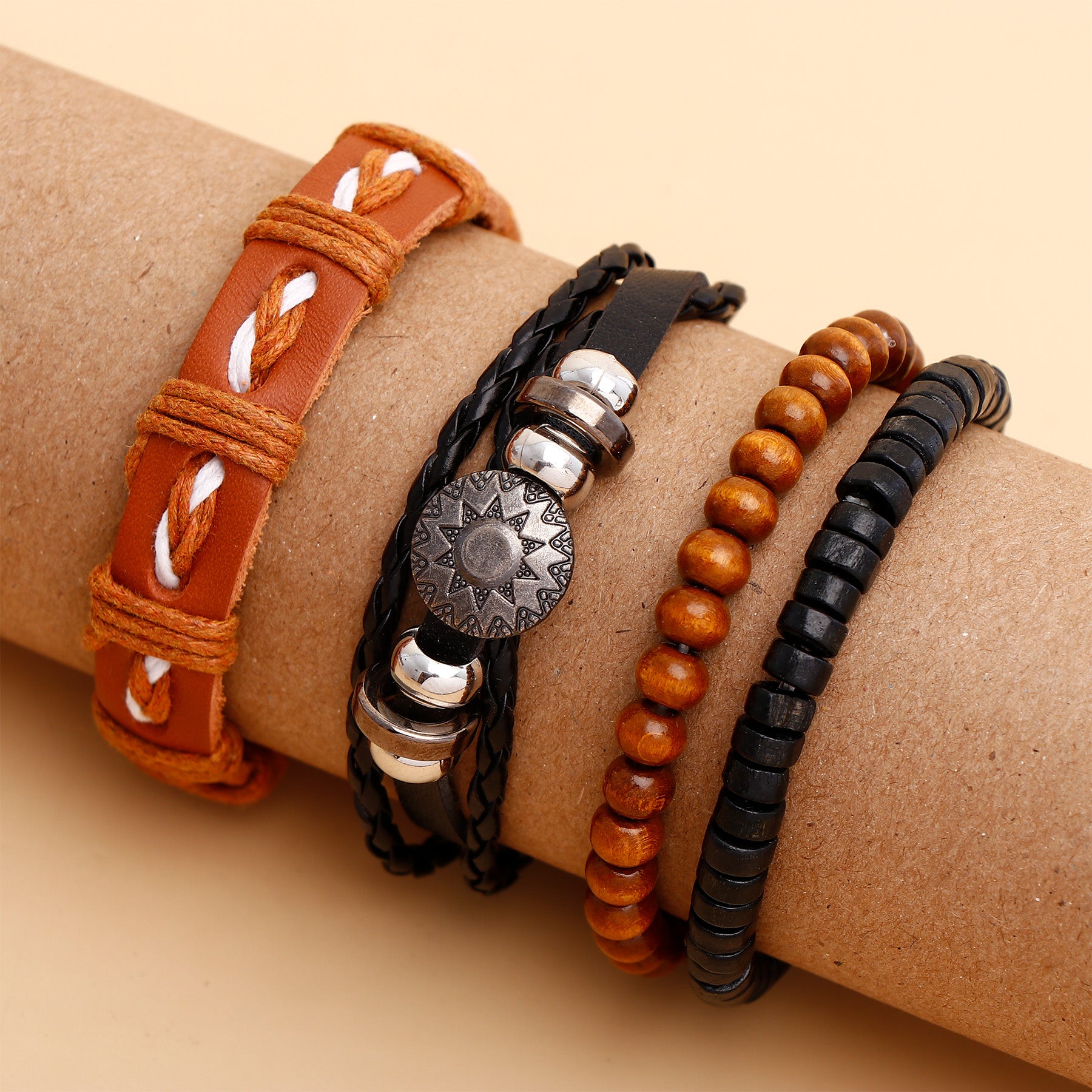 Sun Raisers Beaded Multilayer Braided Leather Bracelet