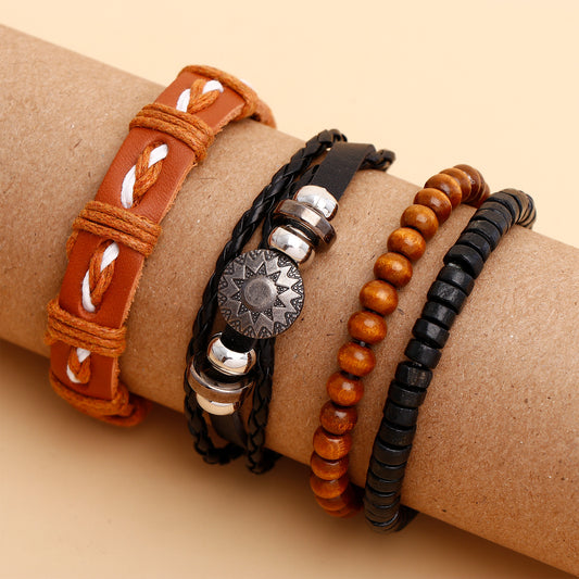 Sun Raisers Beaded Multilayer Braided Leather Bracelet