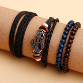 Anchor Beaded Multilayer Braided Leather Bracelet